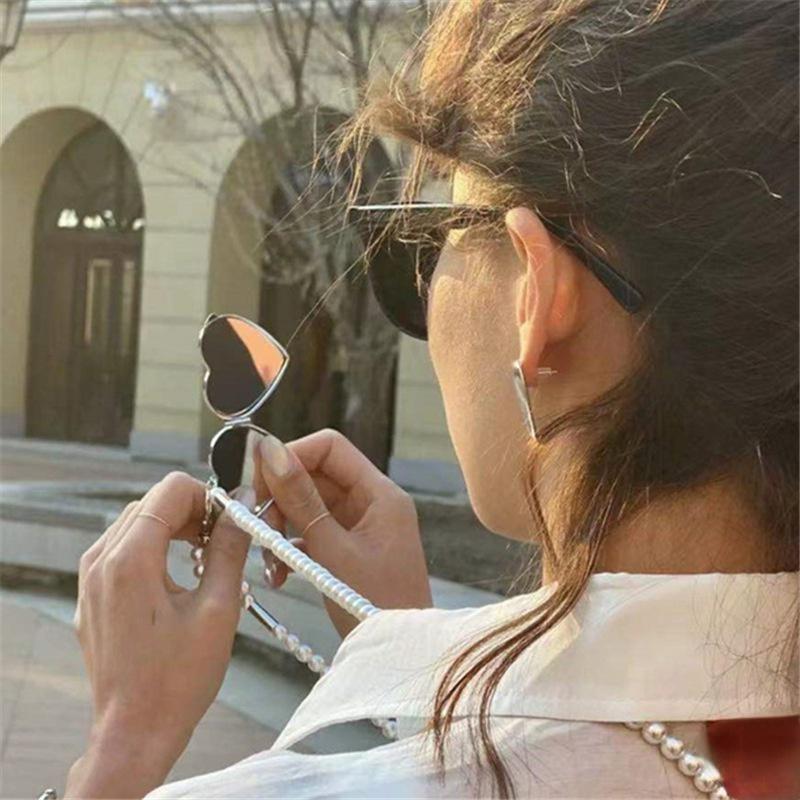 1pc Personality Long Necklace with Big Mirror Heart Pendant Women Pearl Shoudler Chain Jewelry Fashion