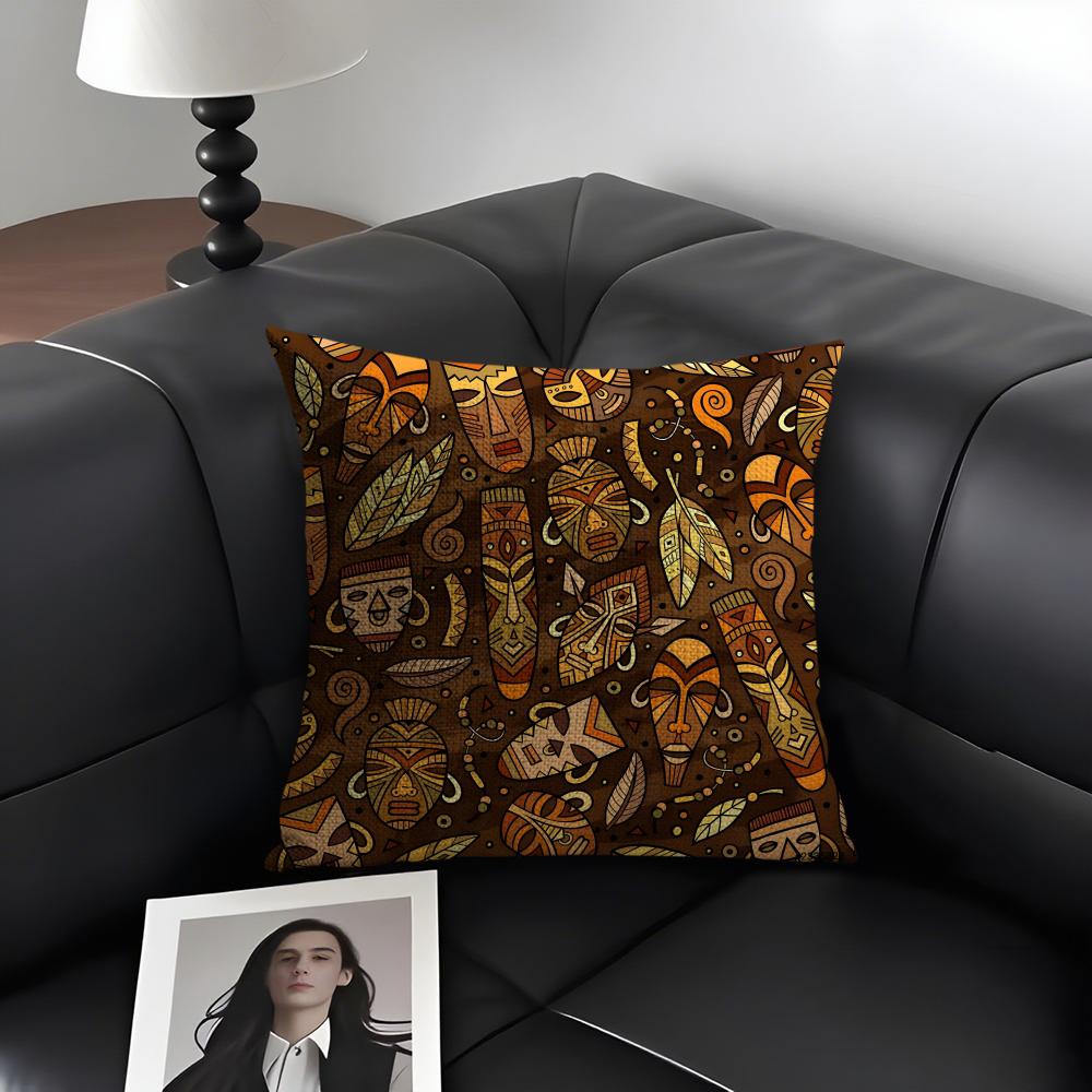 African Style Fabric Print Cushion Cover Natural Linen Organic Fabric Double-Sided Printing Sofa Home Decor Gift Pillow Case