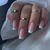 24Pcs French Fake Nails with Jelly Glue Mid-length Gradient White False Nail Wearable Square Head Press on Nails Full Nail Tips