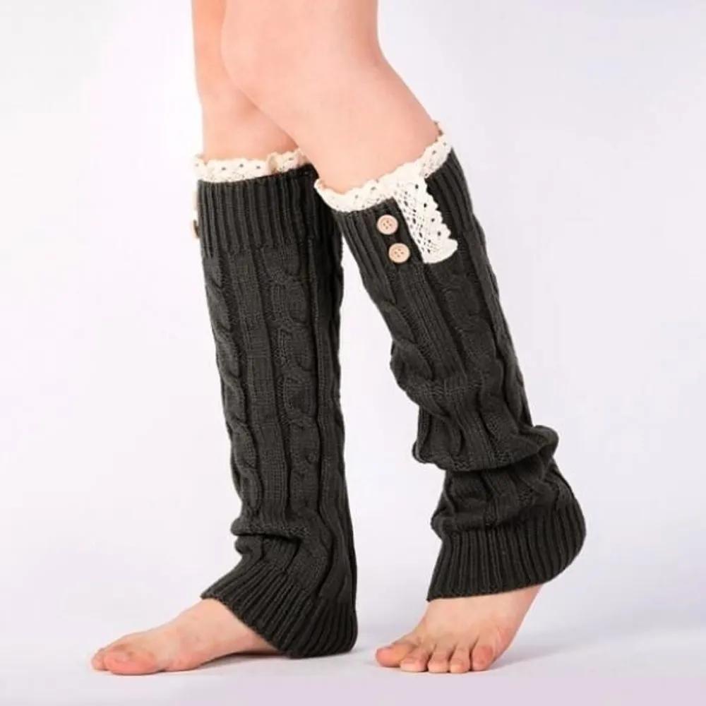 Withmarket Lina Lace Leg Warmers (Charcoal) (45cm)