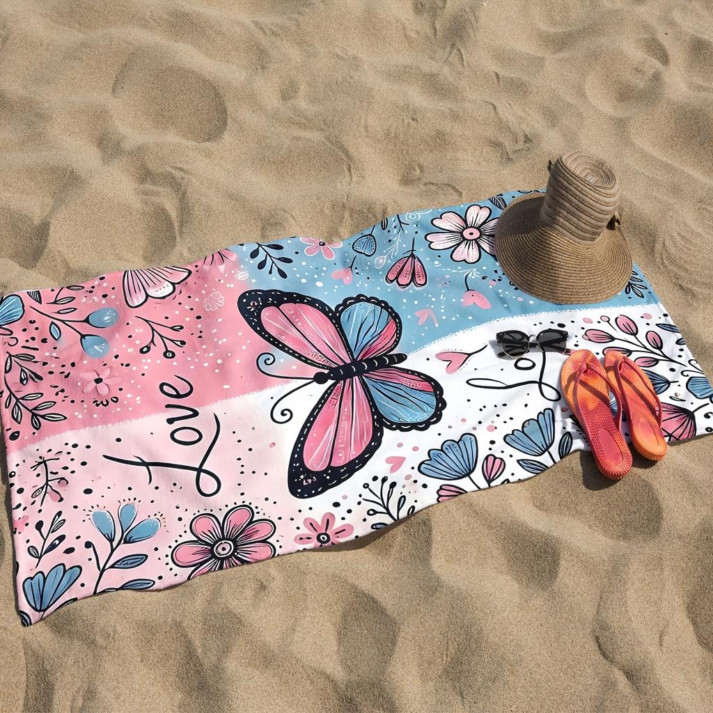 1 Stück Schmetterling Mikrofaser Strandtuch, Romantisches Paar Design, Unverzichtbar für den Strandurlaub, Badetuch & Stranddecke