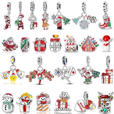 New Christmas Charms Copper Playful Santa & Tree Beads Sweater Dangle Charm Fits Original Bracelet For Gift