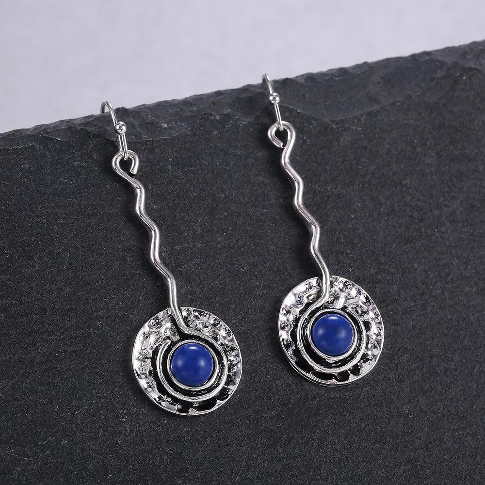 2026 New European and American Design Simple and Elegant Retro Turquoise Long Earrings Popular Fashion Zircon Accessories