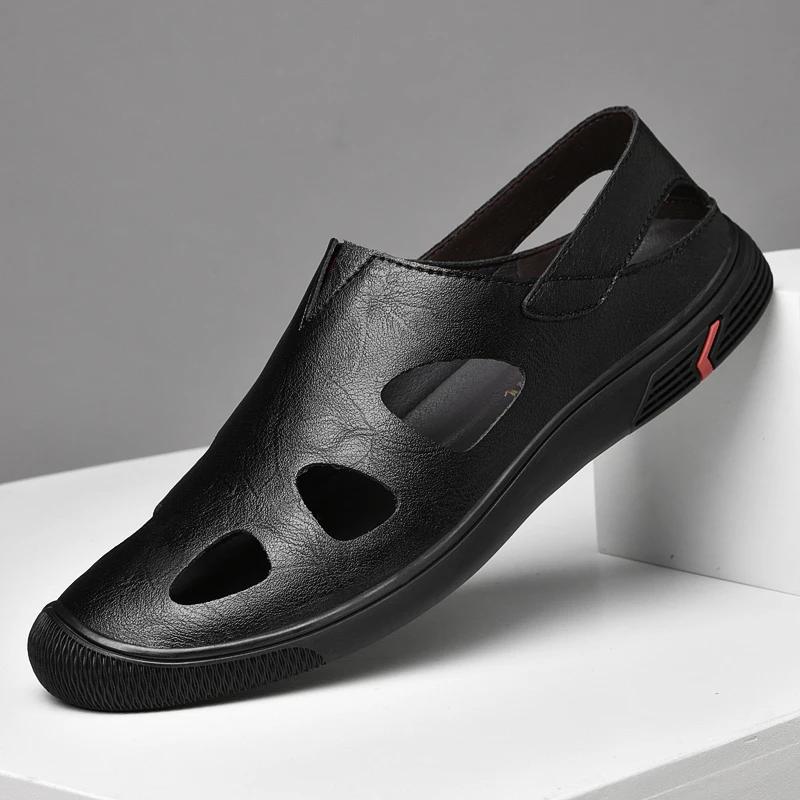 Fashion Summer Mens Casual Shoes Genuine Leather Outdoor Breathable High Quality Business Sandals Fashion Walking Sport Shoes for Men