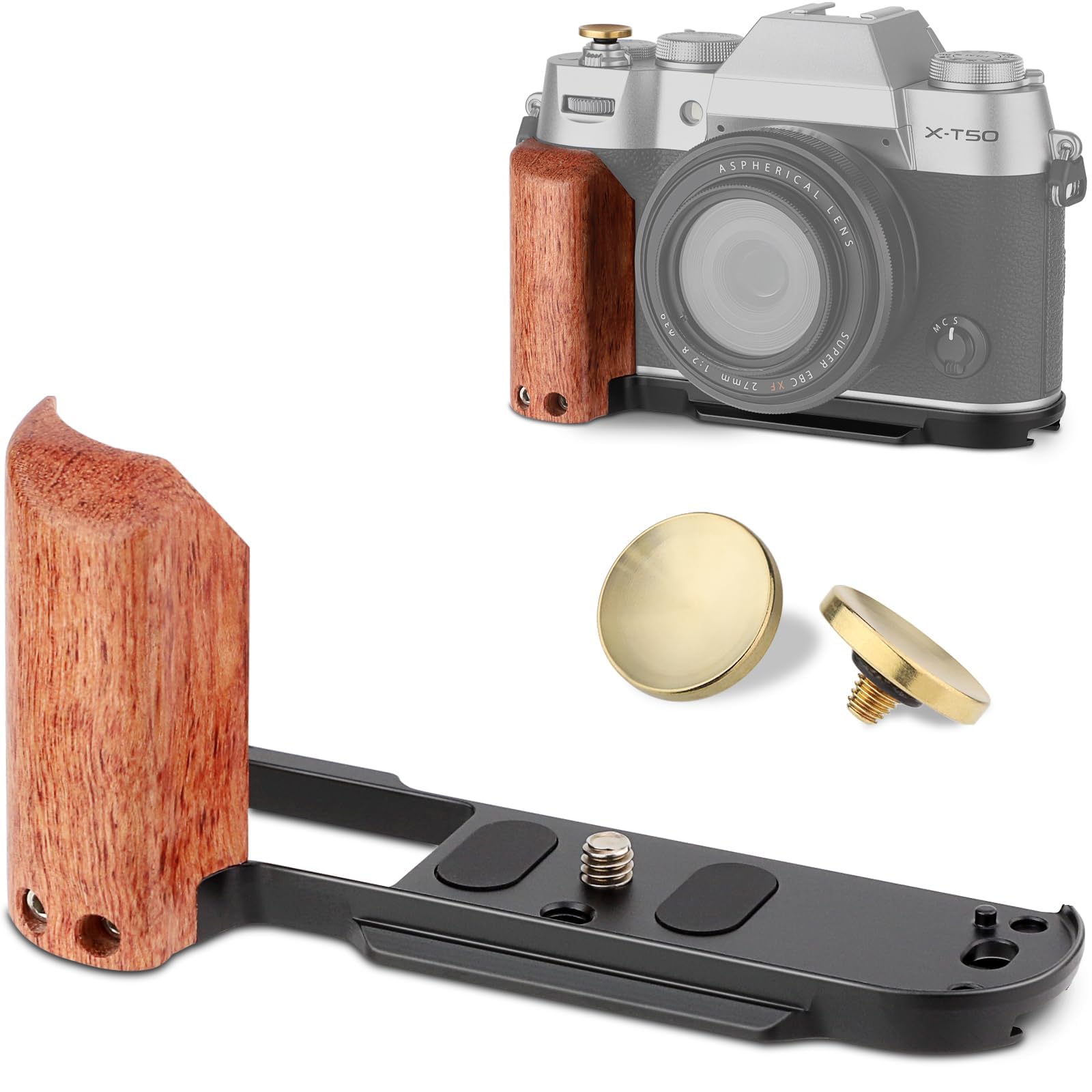 

LEFTFOTO Retro Hand Bracket Handle with Wooden Grip for Fujifilm Bottom Arca Quick Release Plate with Shutter Black X-T50 Grip, L-Shaped X-T50 Camera, чорний