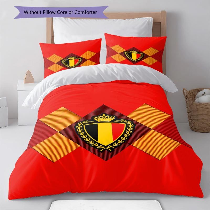 Belgium National Emblem Rhombus Pattern Print 3 Pieces Duvet Cover Set National Team Bedding Bedroom Decor Without Pillow Core Comforter