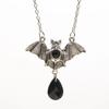 Gothic Sliver Color Vampire Bat Teardrop-shaped Purple Rhinestone Pendant Necklace for Women Steampunk Halloween Gifts Jewelry