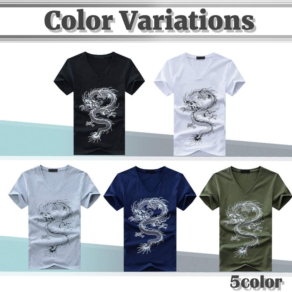 BUZZxSELECTION Short Sleeve Dragon with Japanese Tattoo BSTS031 Men's V-Neck T-Shirt Design, (02 Black, 5XL)