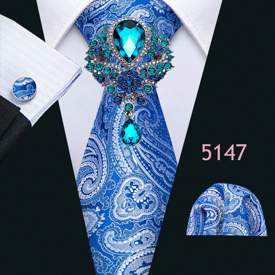 Barry.Wang Herren Luxus Krawatten mit Brosche Einstecktuch Manschettenknöpfe Paisley Seide Krawatte Gewebt Hochzeit Set