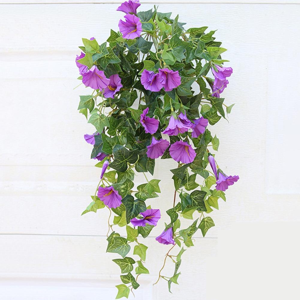 Home Wall Garland Fake Silk Morning Glory Artificial Flower Vine Hanging Plant