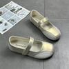 French single shoes women's summer light mouth breathable word with Mary Jane shoes Doudou shoes with skirt silver retro grandma shoes