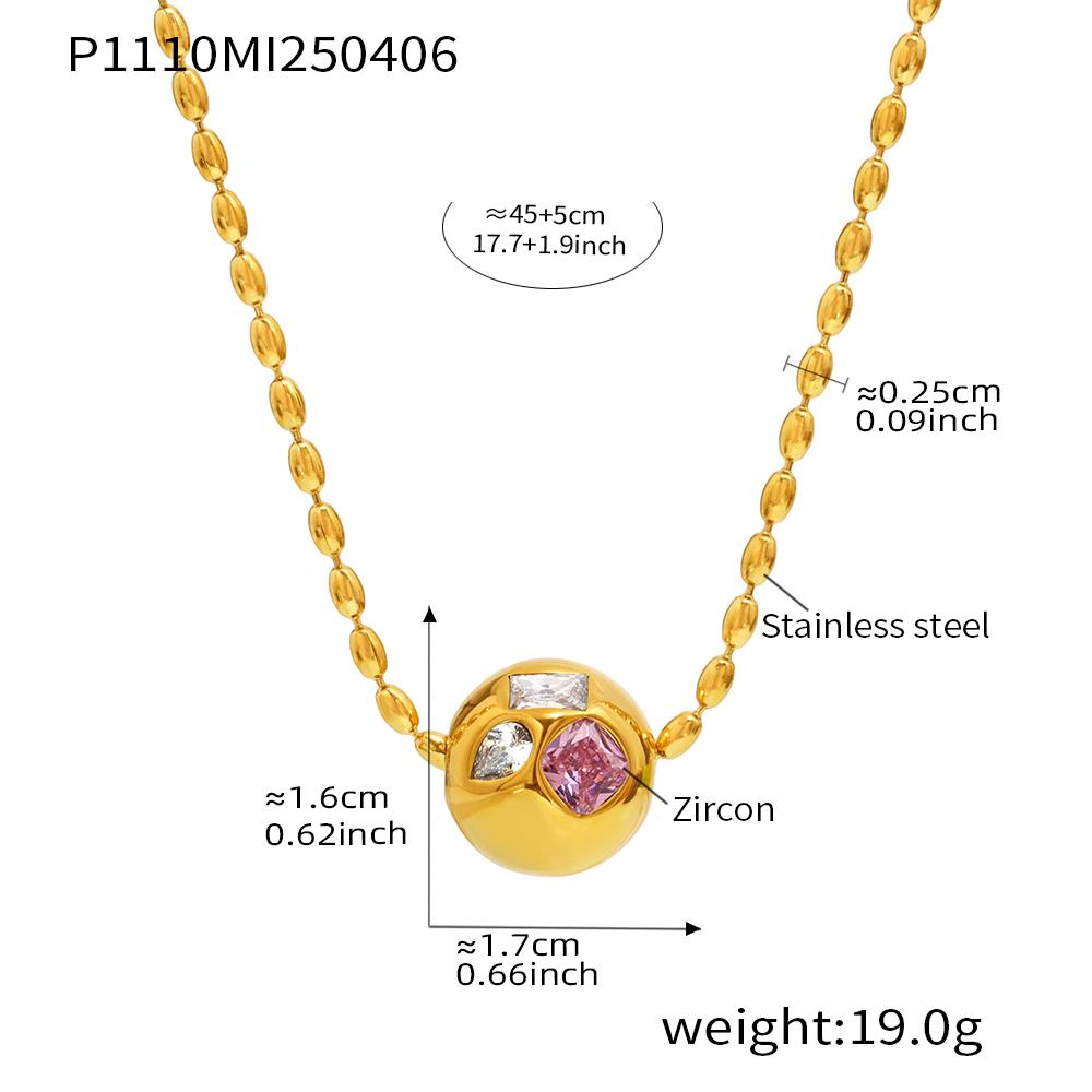 45cm Rice Grain Shape Necklace In Stainless Steel 18k Gold Plated With Multi Color Zircon Ball Pendant Chain Necklaces For Women