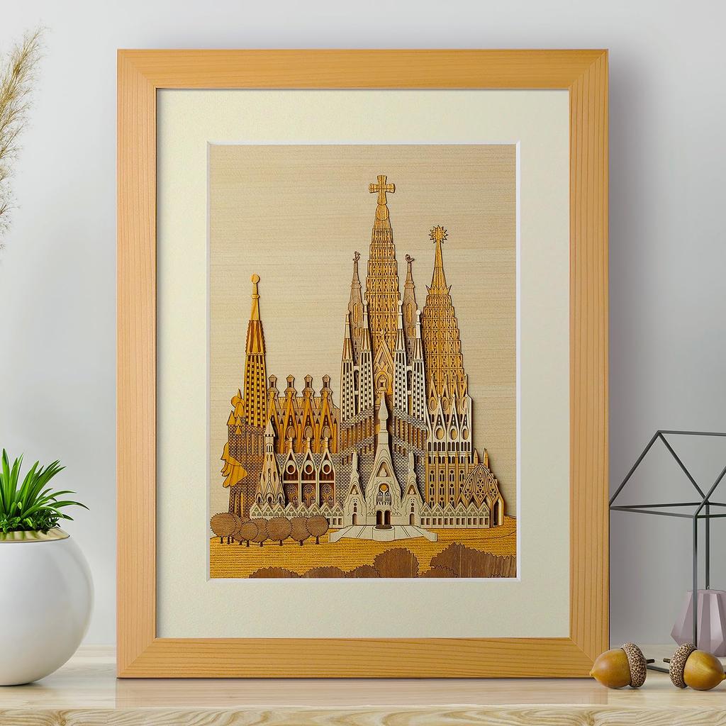 KINOWA "Sagrada Familia" Wood Collage Original DIY Kit World Heritage Site Gaudí Made in Japan