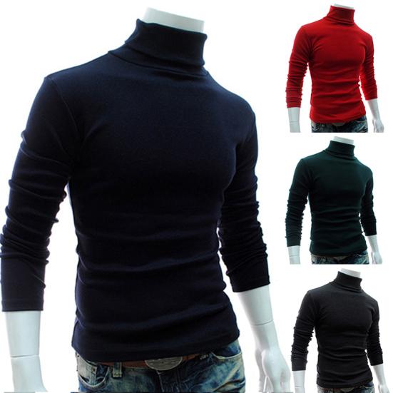 Høst Menn Ensfarget Rullekrave Langermet Genser Slim Strikket Pullover Topp