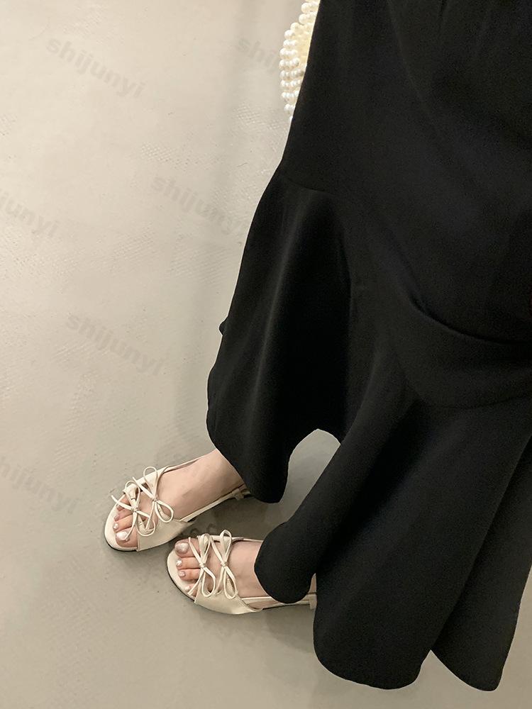 Fashion Roman Style Bow Casual Flat Sandals for Women's 2025 Summer Open Toes Brethable Comfortable Back Strap Beach Fashion Cool Shoes