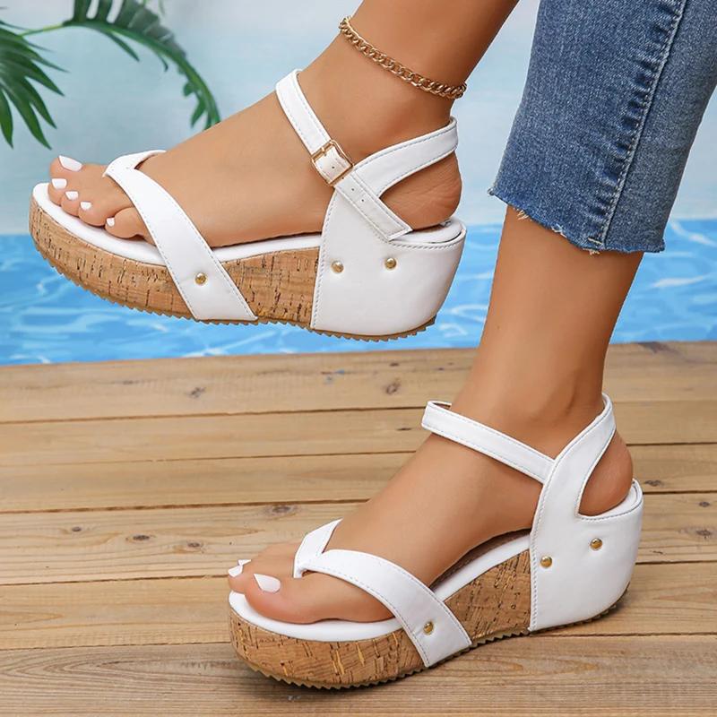 Fashion Camel Wedges Chunky Platform Sandals Women 2024 Summer Clip Toe Thick Bottom Gladiator Sandals Woman Ankle Buckle Beach Shoes