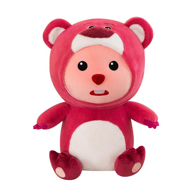 Strawberry Bear Turned Into a Sea Doll Plush Toy Cute Large Doll Throw Pillow Gift