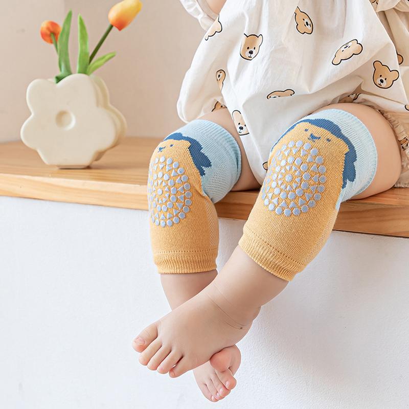 1 Pair Class A Xinjiang Combed Cotton Baby Crawling Knee Pads, Hollow Mesh Anti-Slip Silicone Dot Knee Leg Warmers for Toddler 0-5 Years Four Seasons