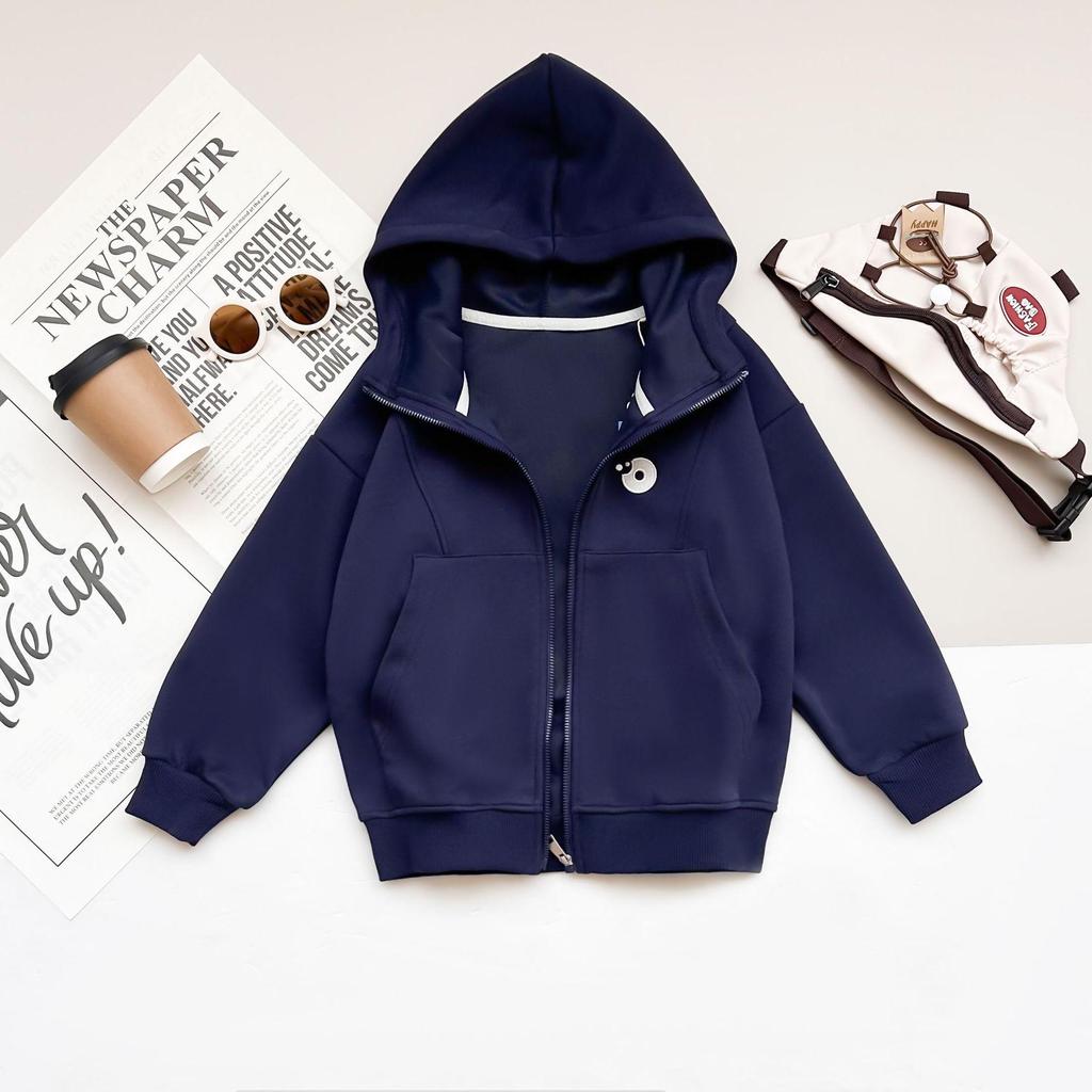 Autumn Children's Hooded Zip-Up Cardigan - Boys' & Girls' Casual Knitted Jacket, Versatile Hua Cotton Wear