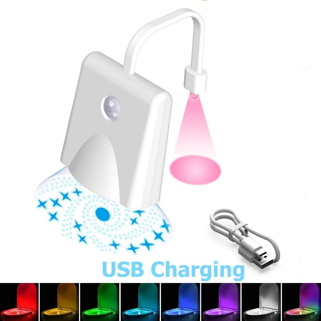 Toilet Night Light Charging Waterproof Human Sensing Toilet Induction Light Colorful Projection Lamp Bathroom Lighting Decor