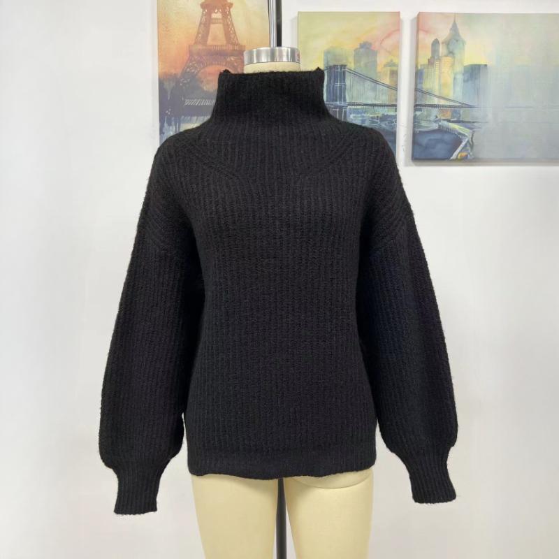 IHUASU Autumn and Winter Solid Colour Pullover Loose Women's High Neck Sweater