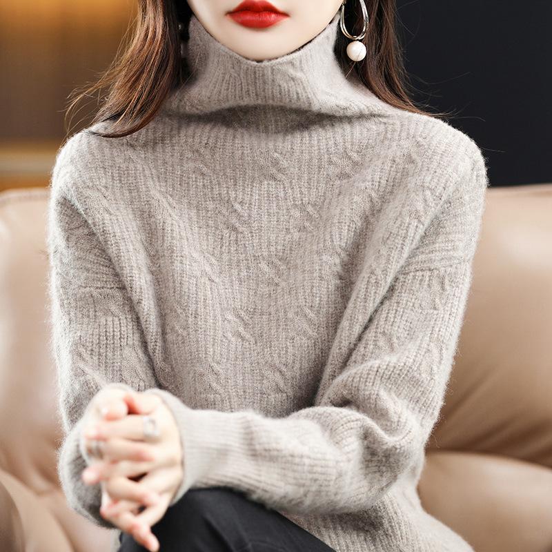 Women's Thickened Cable Knit Wool Turtleneck Sweater - Autumn & Winter Collection