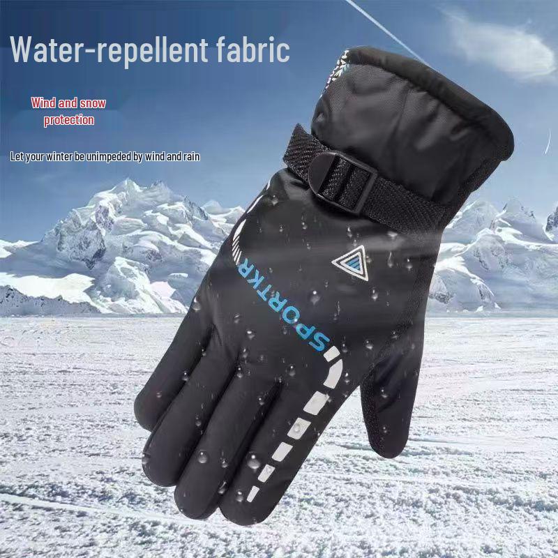Popular Unisex Warm Waterproof Touchscreen Leather Cycling Gloves - Plush, Thick, Windproof for Winter