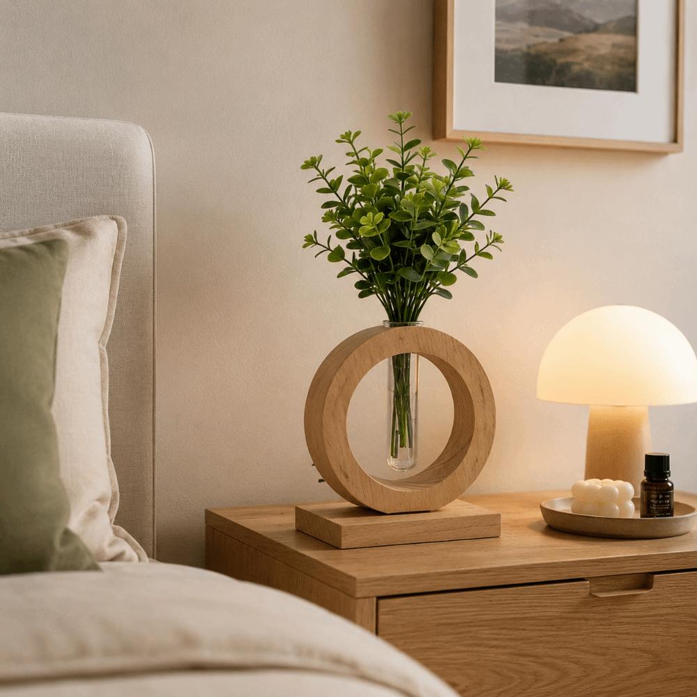 Home Decoration Hydroponic Flower Pot Wooden Small Glass Vase Decorative Vase Desktop Decor