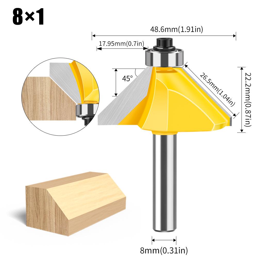 8 Handle 45 Degree Oblique Angle Knife Woodworking Milling Cutter Trimming Machine Engraving Machine Cutter Head 45 Degree Chamfering Knife Chamfering