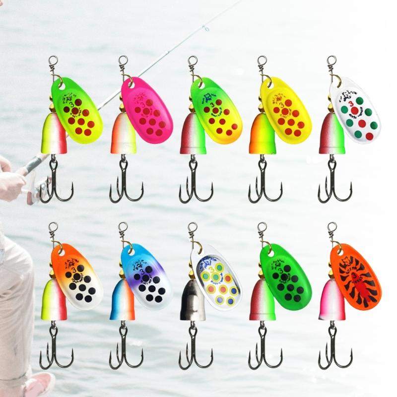 10 Piezas Señuelos Metálicos Duros Set de Cucharillas Spinner para Trucha con Anzuelo Triple 5/6/8/9/11g Señuelo de Pesca Spinnerbait Equipo de Pesca