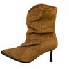 Korean Version of Retro Pointed-toed Fine-heeled Pleated Piled Boots for Women's 2025 Autumn and Winter New Temperament Versatile Commuter Mid-tub