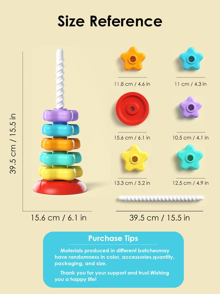 Non-Toxic Montessori Rotating Rainbow Tower Baby Stacking Puzzle Toys Safety Andenvironmental Protection Colored Children'S Toys
