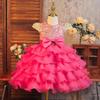 Girls' Puffy Organza Dress with Bow and Embroidery