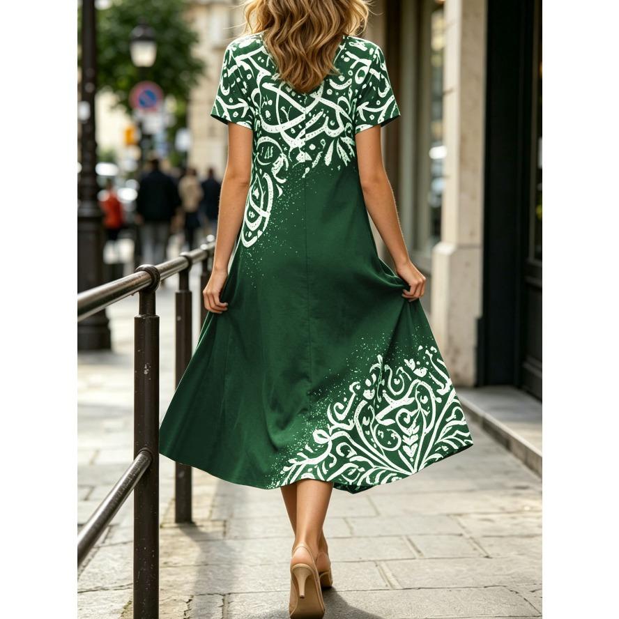 YYFS Women's Fashion Summer Spring Short Sleeve V-Neck Loose Waistlinet Casual Dresses