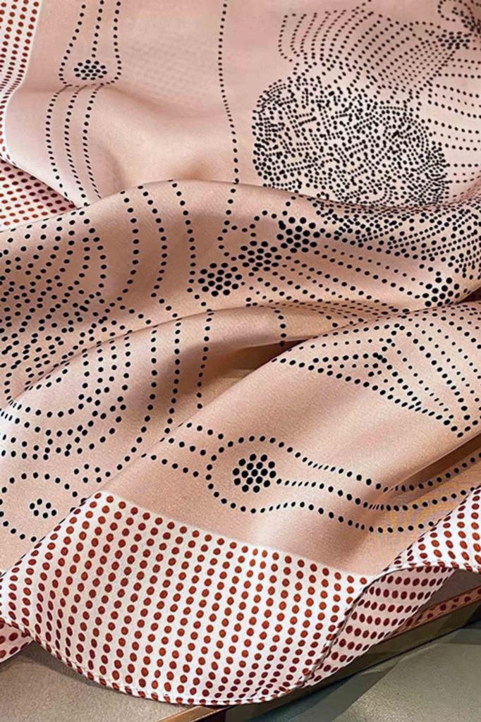 Satin Women' Scarf 70x70 - Peach Color, Silky Shine, Geometric Pattern