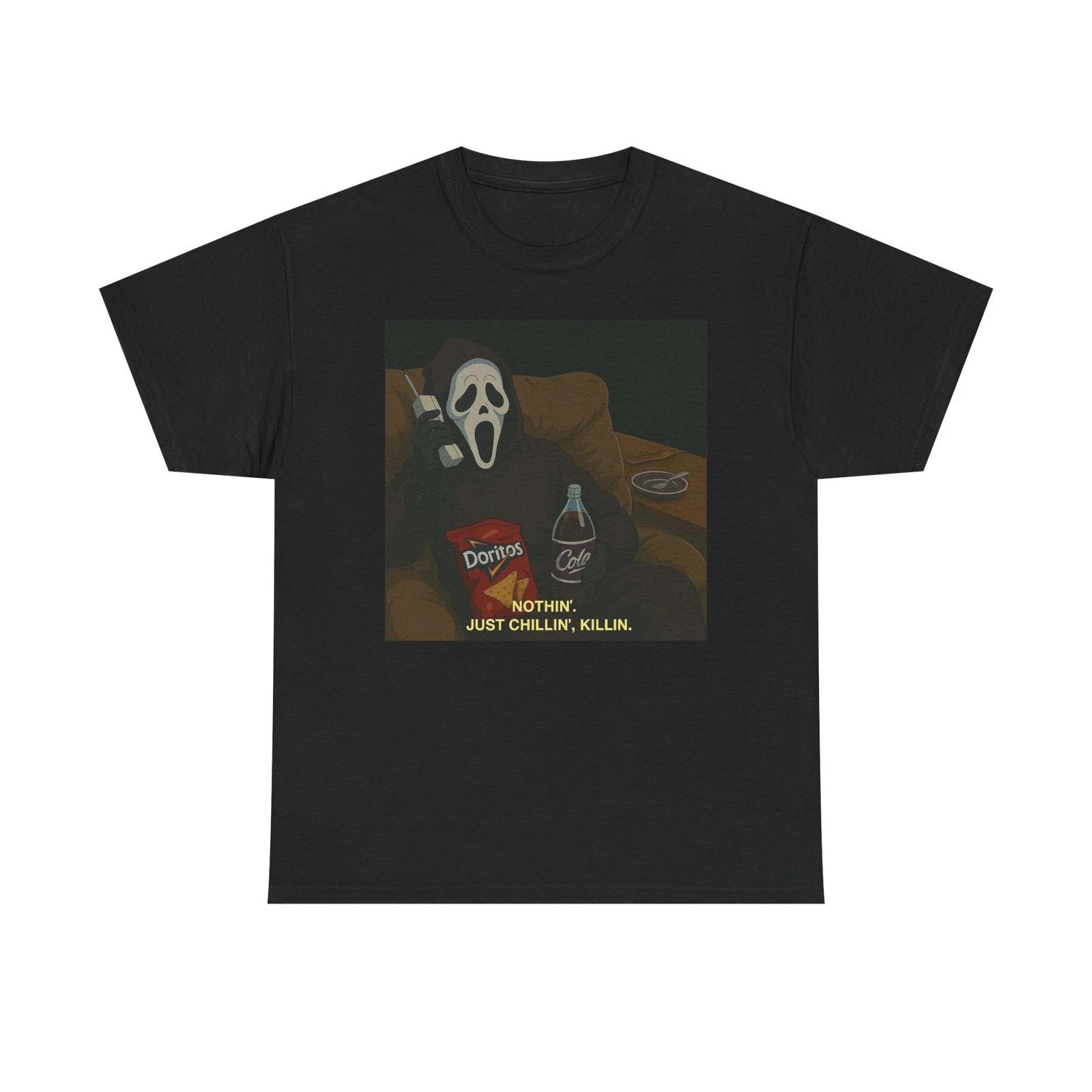 

Scream Funny Cartoon Chillin And Killin Graphic T-Shirt Comfy Cotton Tee Brand 4XL