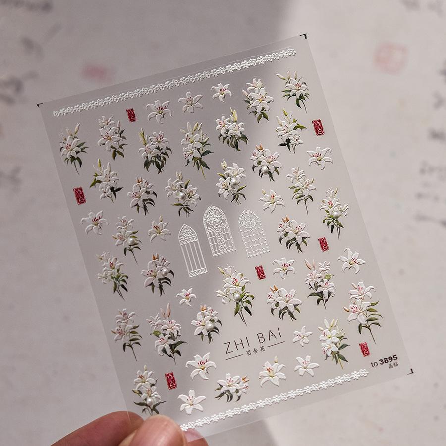 

5D Kawaii Lily Nail Art Наклейки 1 шт. Японский розовый белый цветок с бриллиантами Самоклеящиеся украшения для ногтей Слайдерные наклейки DIY to3895
