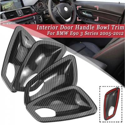 Carbon Fiber Car Door Handle Bowl Cover Trim For 2005-2012 BMW 3 Serie E90 Sedan