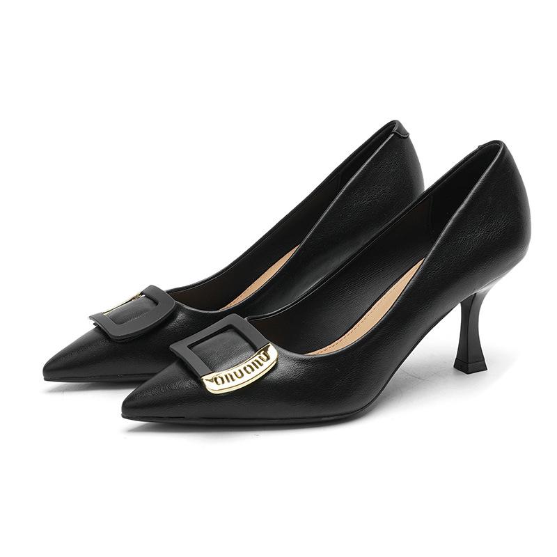 5-Pointed Thin Heel Square Buckle Shoes Women's New Sexy High Heels Women's Professional Commuter Work Shoes