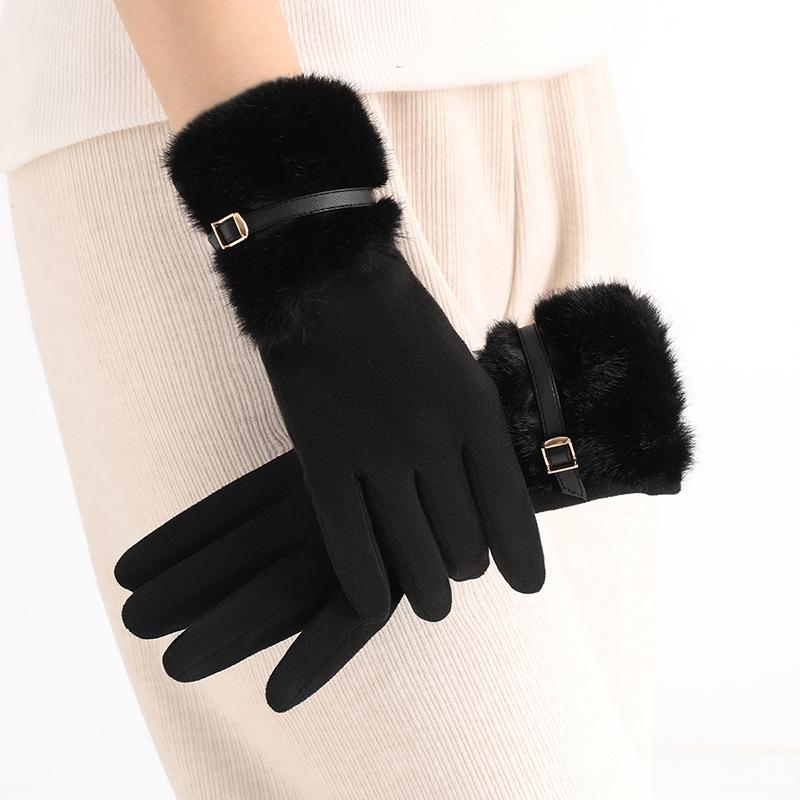 **Plush Gloves Women Winter Versatile Cold-Proof Warm Cycling E-Bike Frost Protection Full Finger Touchscreen Gloves**