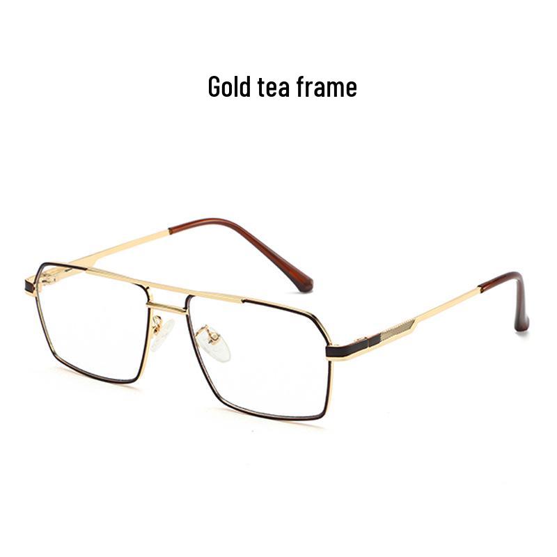 Men's Retro Anti-Blue Light Photochromic Glasses with Double Bridge Metal Frame, Suitable for Prescription Lenses