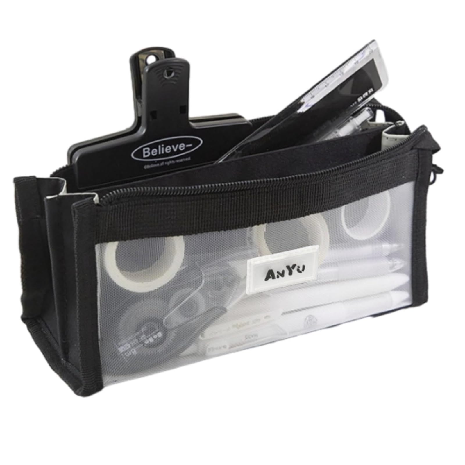 

Letics Large Capacity Transparent Pencil Korean Design for Middle and High School Students Case, Style, Stylish, Multifunctional, 5-Layer (Black) чёрный