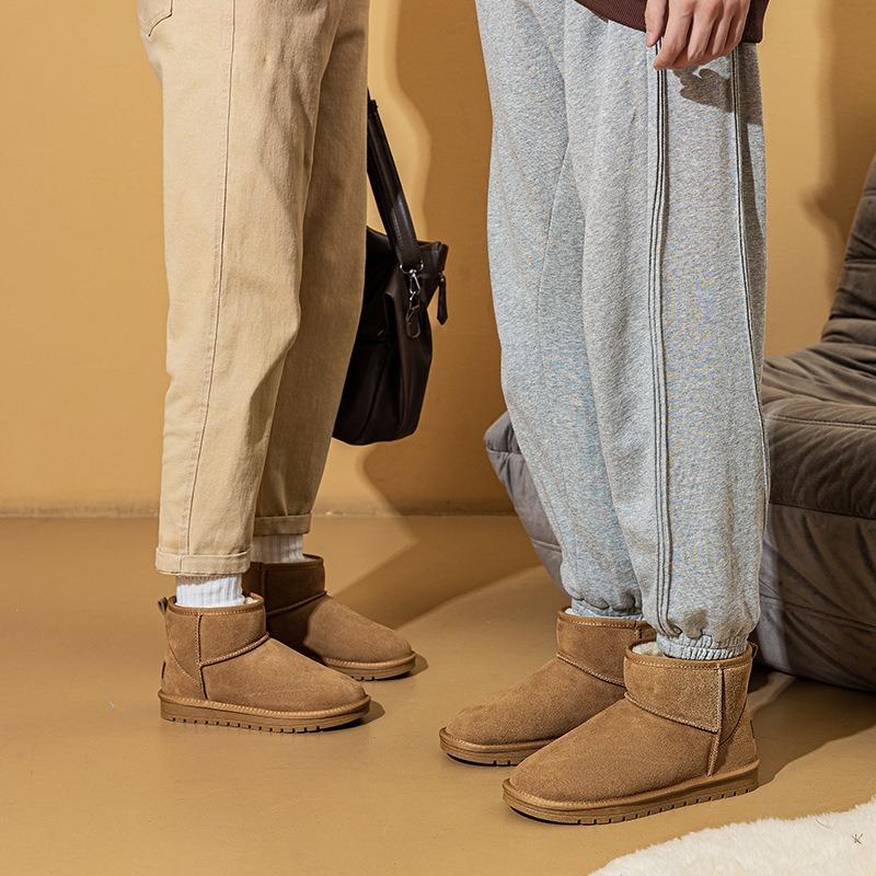Winter snow shoes flat-bottomed short cotton shoes men's velvet thickened waterproof and warm leather snow boots women