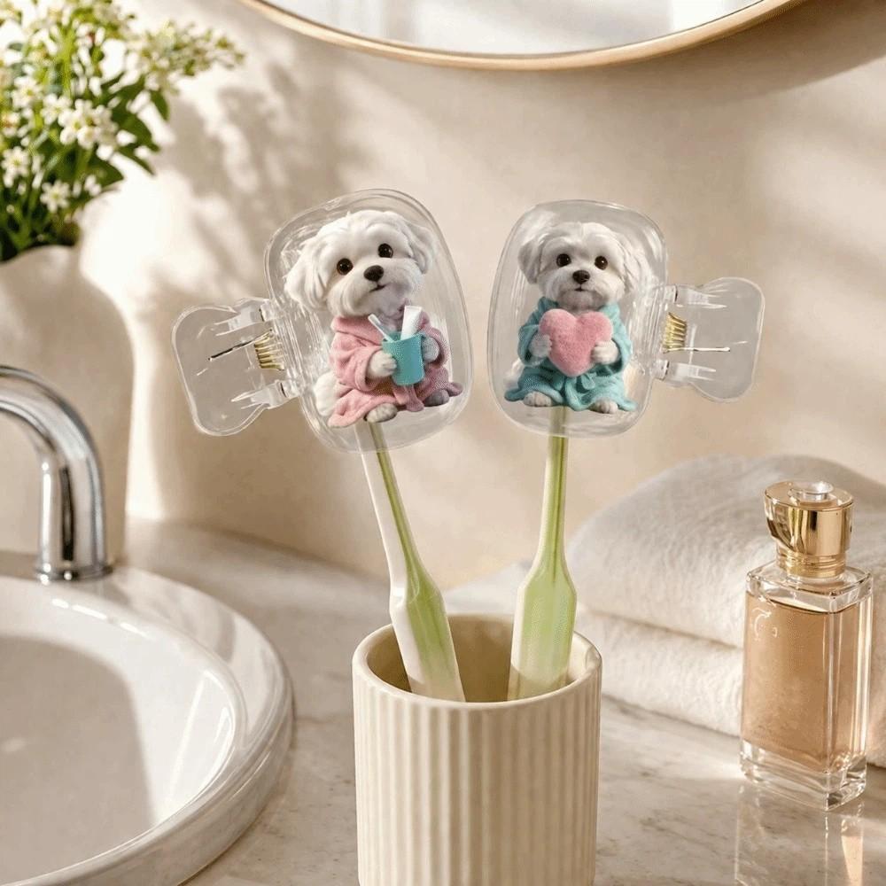 2pcs Kitten Dog Printed Travel Toothbrush Protector Portable Cat Toothbrush Cover  Home Use