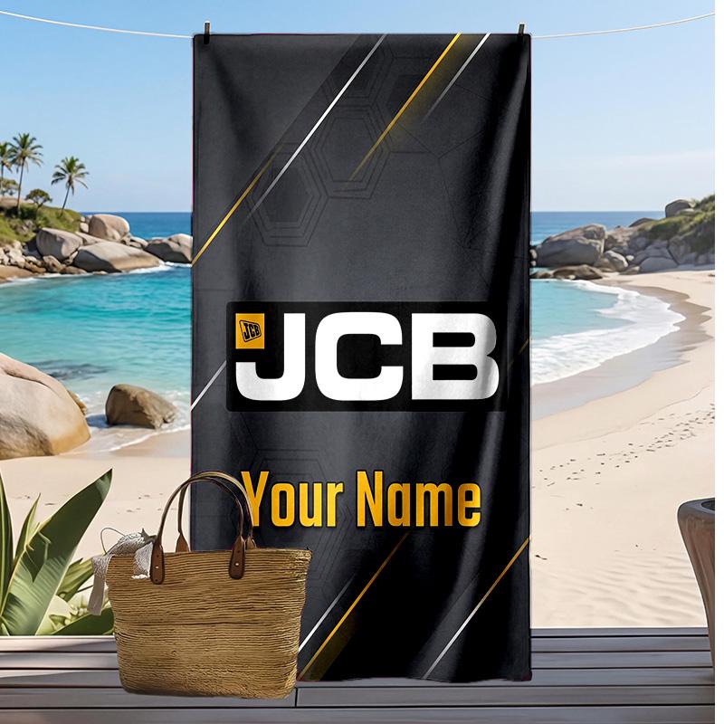 JCB Custom Beach Towel, Print Your Name Text Lightweight Absorbent Towel for Swimming Travel