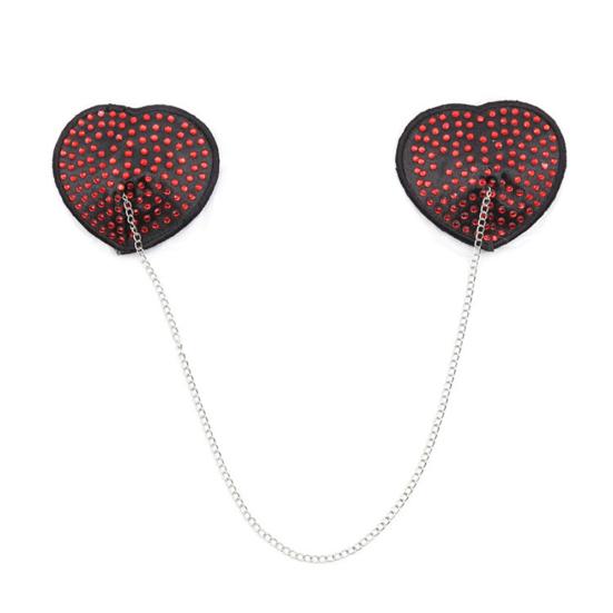 Sexy Women Chain Nipple Cover Rhinestone Heart Shape Reusable Breast Stickers