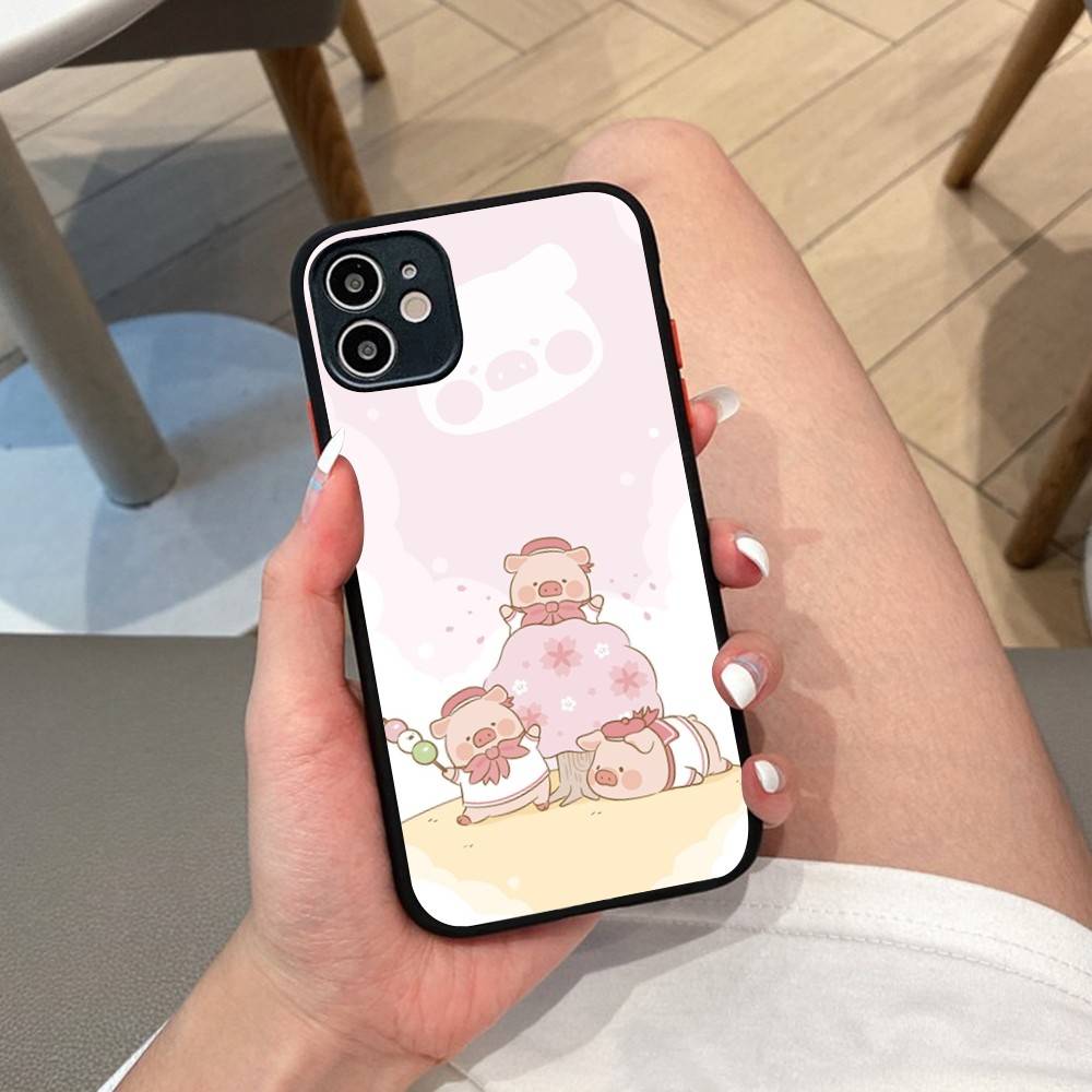 Cute Pig Cartoon L-lulu Phone Case For IPhone 14 11 12 13 Mini Pro Max 8 7 Plus X XR XS MAX Translucent Matte Cover