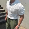 Men's White Hollow Knit Polo Shirt Short Sleeve Breathable Mesh Summer Casual Slim-Fit Knitwear Top