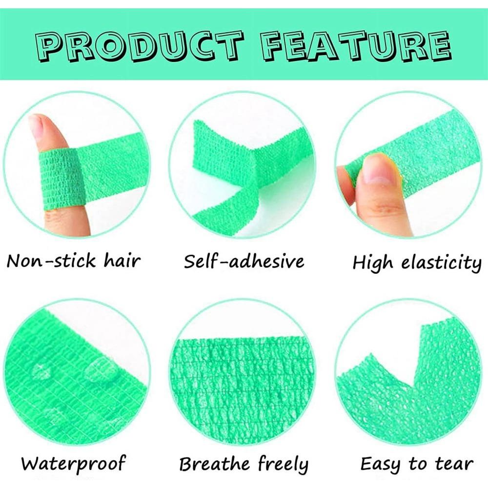 12 Pack Self Adhesive Bandage Wrap, Stretch Self Adherent Tape for Sports, Finger, Wrist, Ankle, Cohesive Bandages(1 Inch x 5 Yards/Roll)