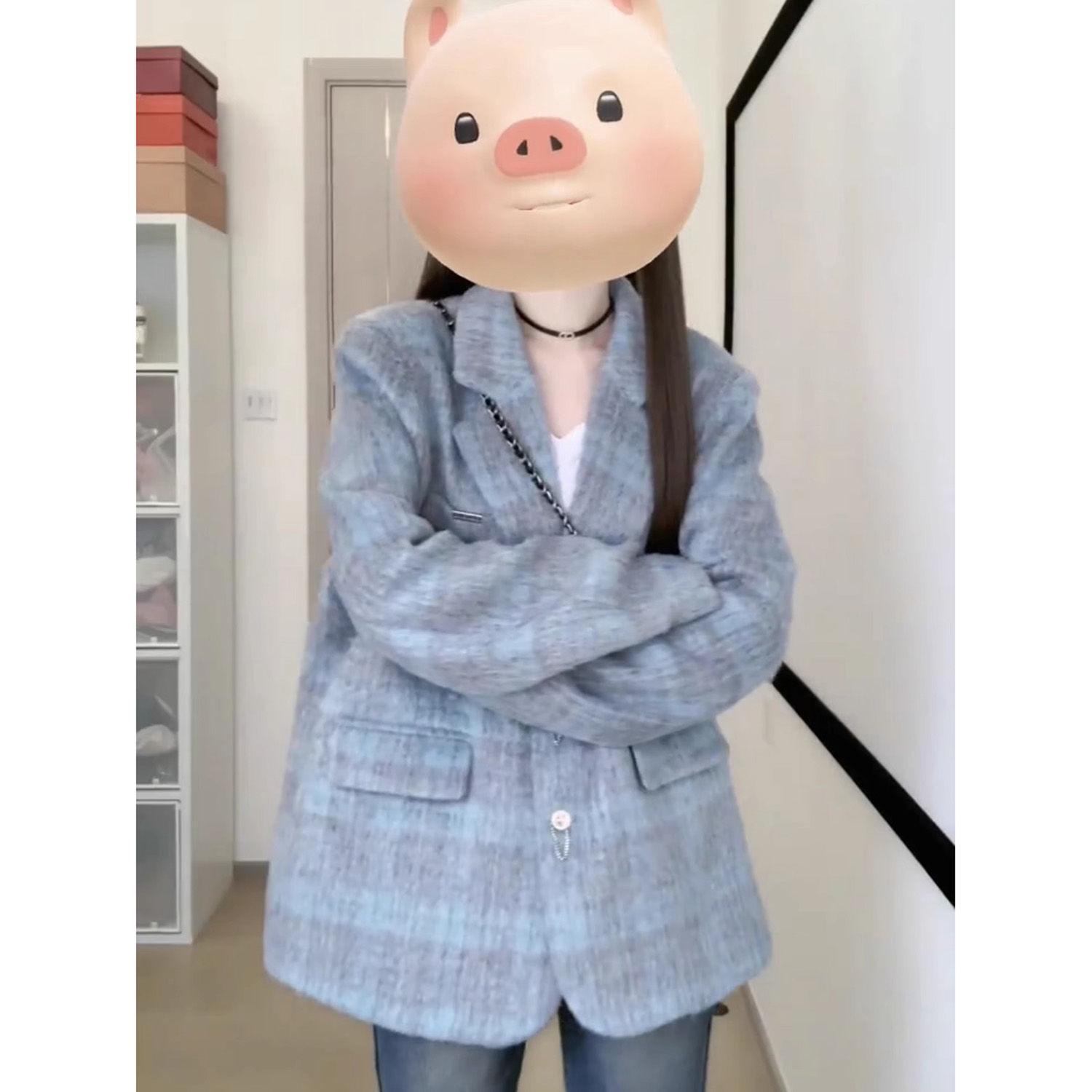 2025 Women s Retro Korean Plaid Wool Coat - Petite, Loose Fit, Lapel Suit Top XL